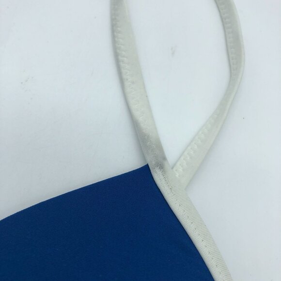 Aerie Perky Triangle Bikini Top Molded Cups Blue White M - Picture 2 of 6